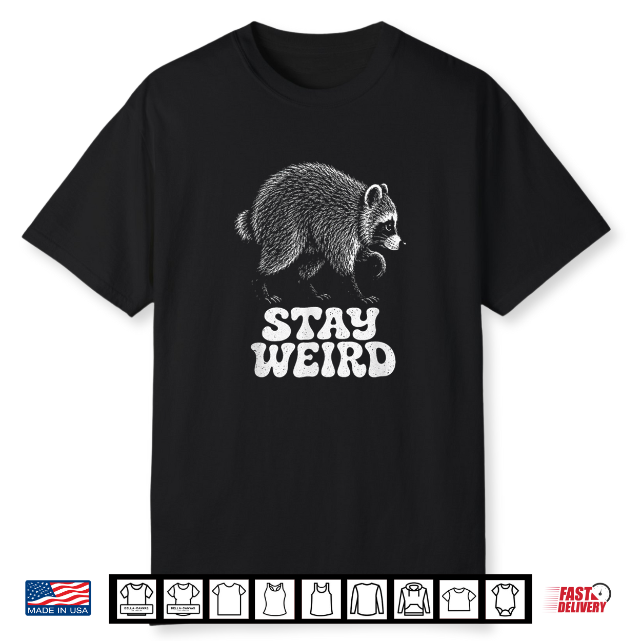Stay Weird Raccoon Vintage Wildlife Lover Woodland Shirt