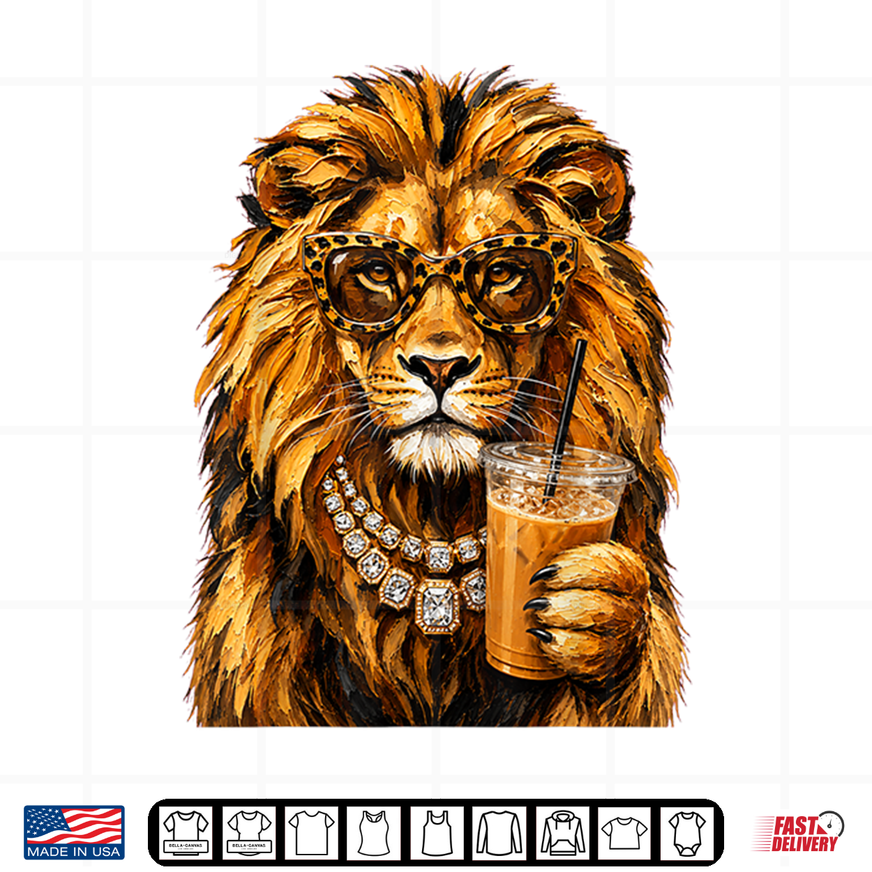 Boujee Lion Glam Iced Coffee Glamorous Animal Lover Shirt