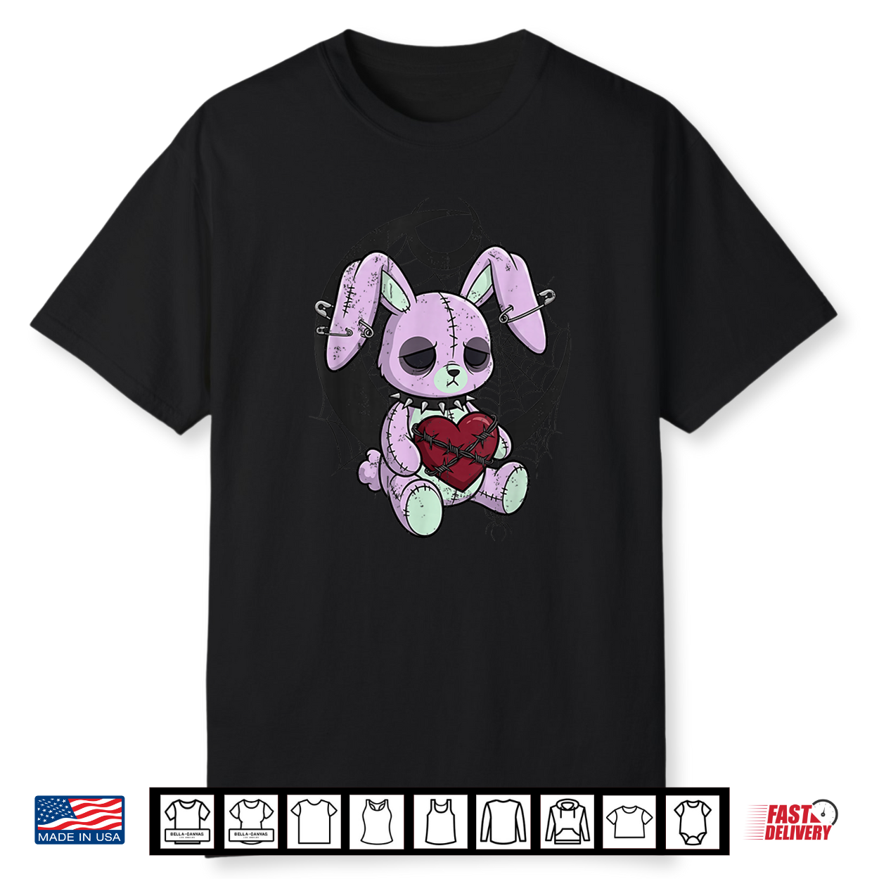 Creepy Cute Bunny Goth Heart Spiderweb Alt Pastel Rabbit Shirt