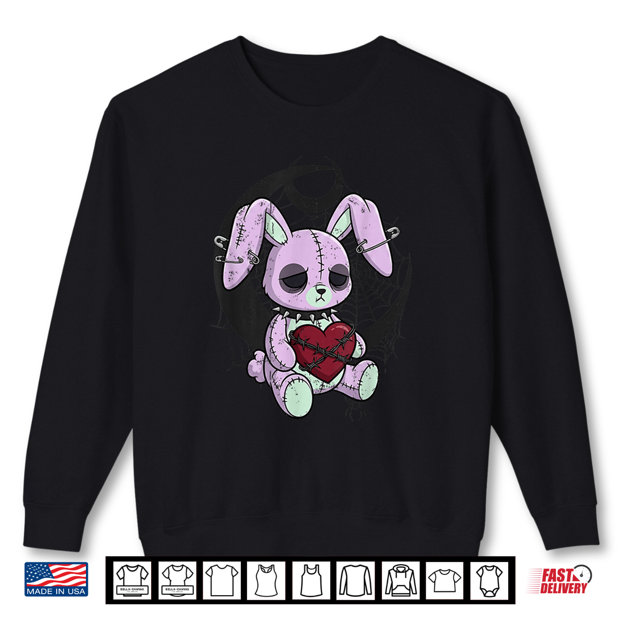 Creepy Cute Bunny Goth Heart Spiderweb Alt Pastel Rabbit Shirt