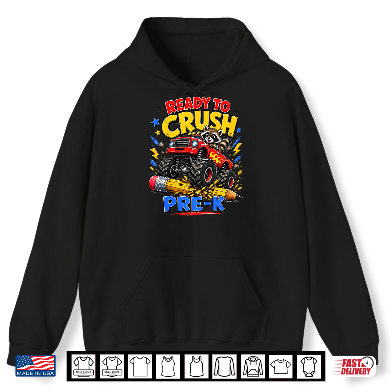 Ready To Crush Pre K Raccoon Monster Truck Back To School Shirt