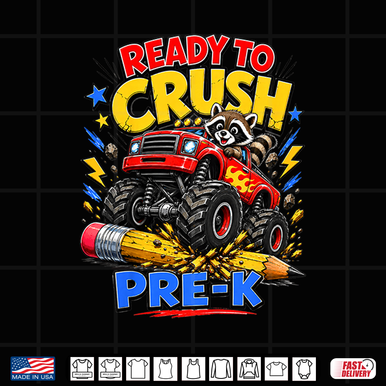 Ready To Crush Pre K Raccoon Monster Truck Back To School Shirt