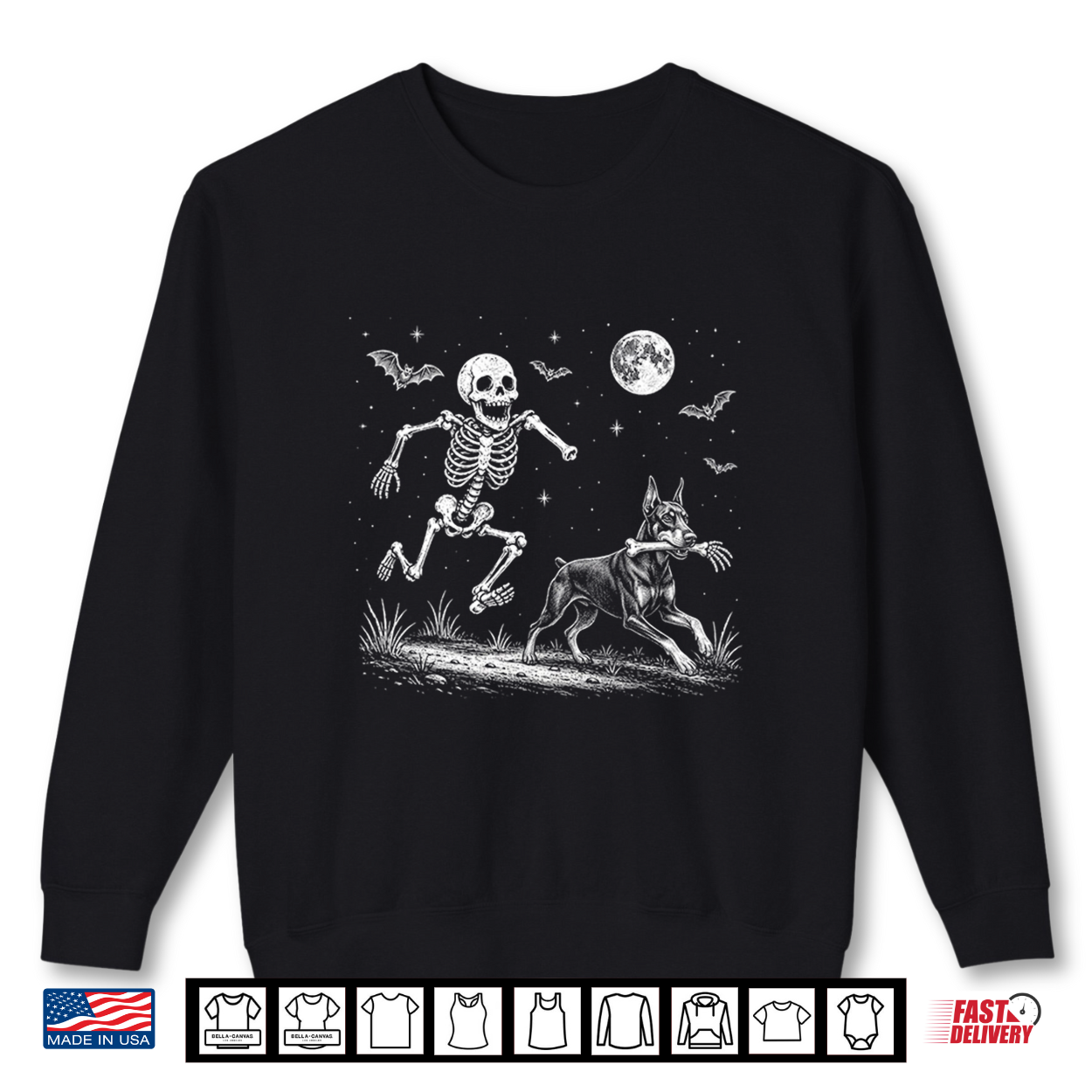 Funny Skeleton Chasing Doberman Pinscher Halloween Dog Mom Shirt