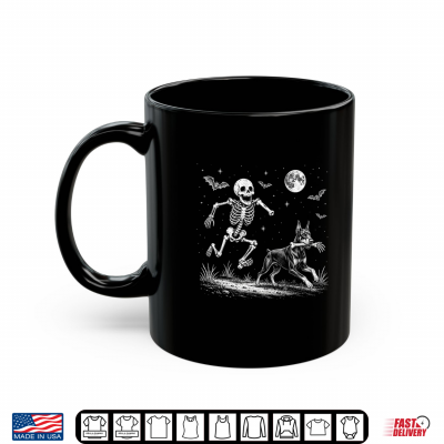 Mug Funny Skeleton Chasing Doberman Pinscher Halloween Dog Mom Shirt