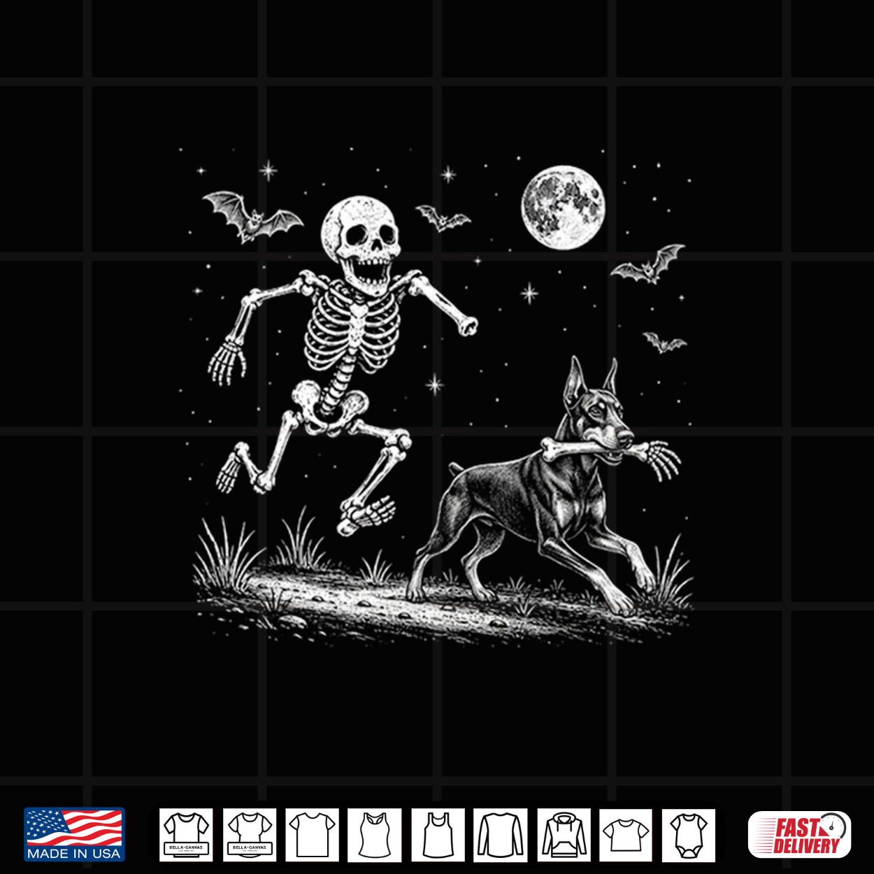 Funny Skeleton Chasing Doberman Pinscher Halloween Dog Mom Shirt