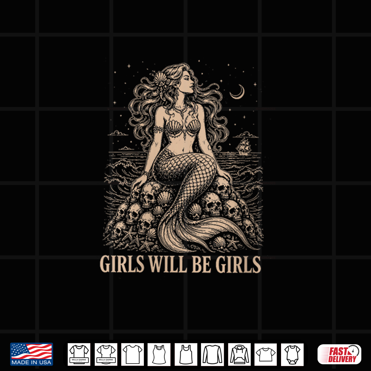 Girls Will Be Girls Gothic Mermaid Siren Feminist Halloween Shirt