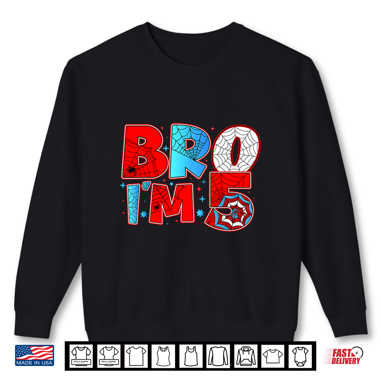 Bro I’M 5 Spider Theme Party Birthday Boy 5Th Years Old Shirt