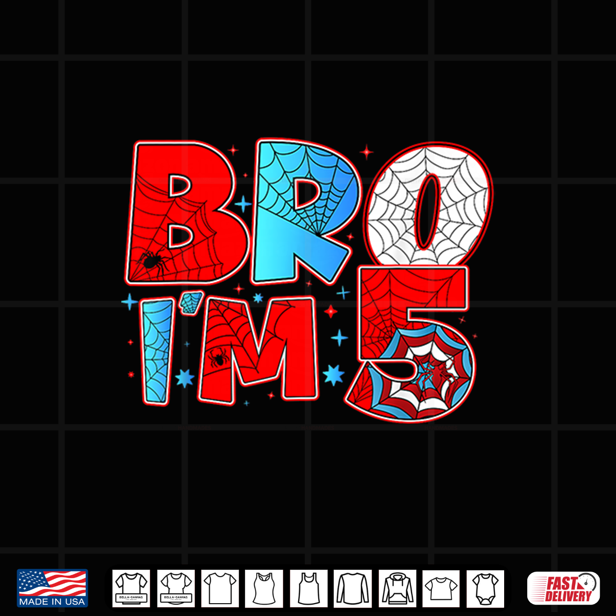 Bro I’M 5 Spider Theme Party Birthday Boy 5Th Years Old Shirt
