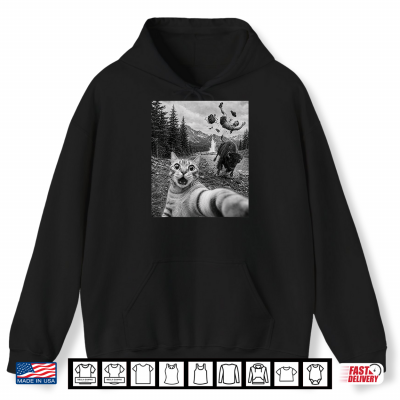 Hoodie Funny Cat Selfie Yellowstone National Park Cows Bison Animal Shirt