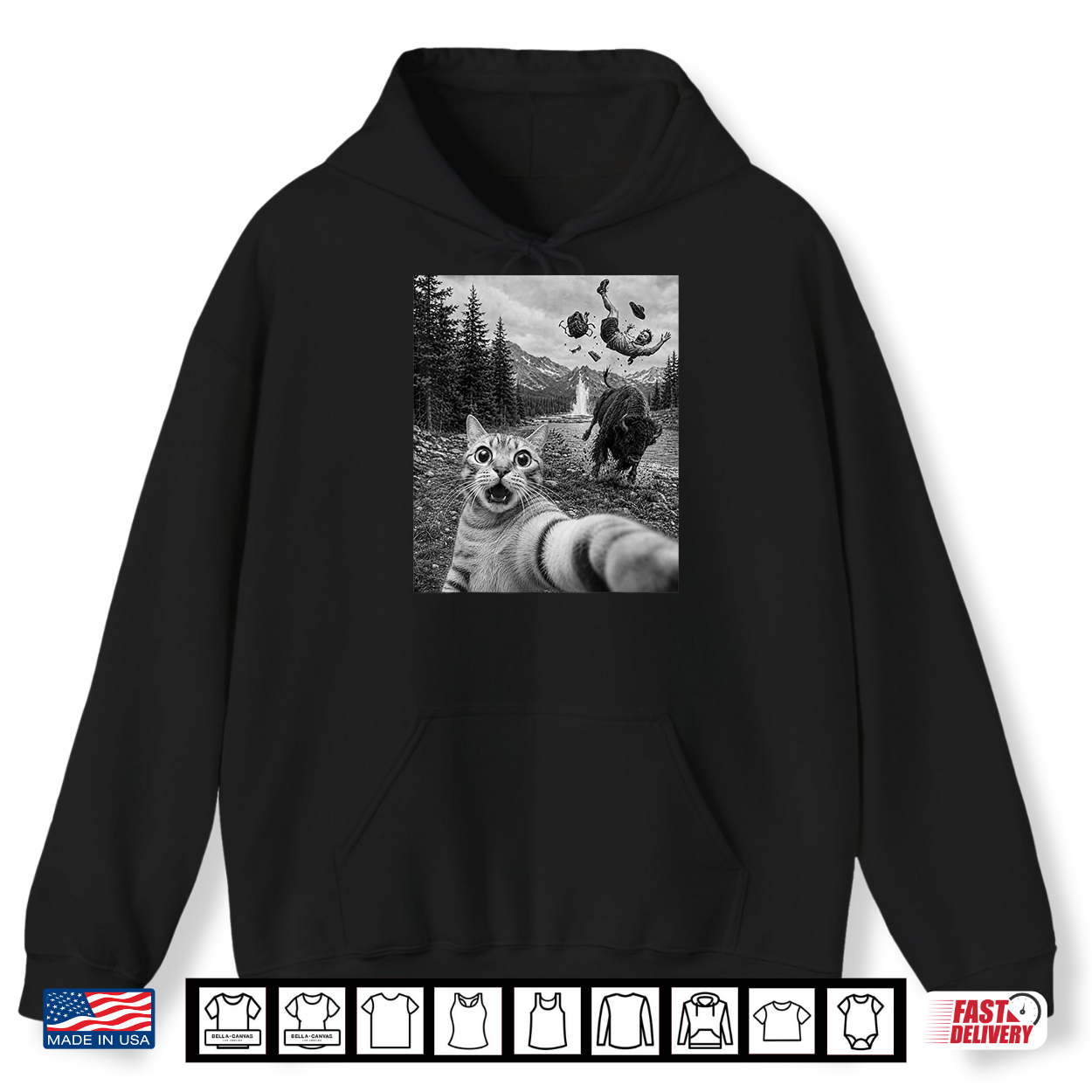 Funny Cat Selfie Yellowstone National Park Cows Bison Animal Shirt