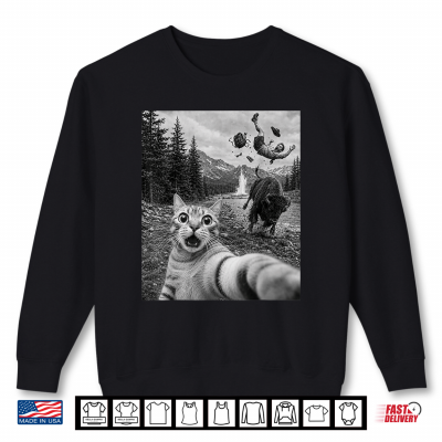 Sweatshirt Funny Cat Selfie Yellowstone National Park Cows Bison Animal Shirt