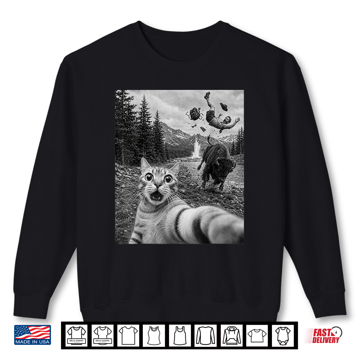 Funny Cat Selfie Yellowstone National Park Cows Bison Animal Shirt