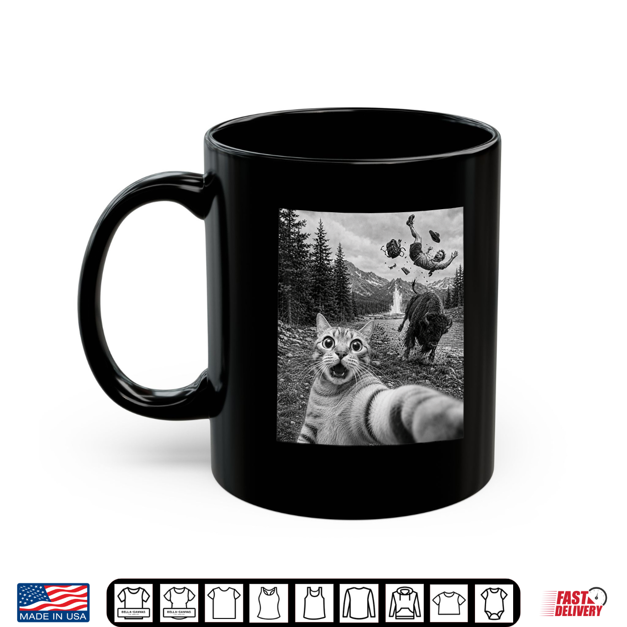Funny Cat Selfie Yellowstone National Park Cows Bison Animal Shirt