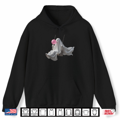 Hoodie Adorable Ghost Swinging Blowing Bubble Gum Shirt