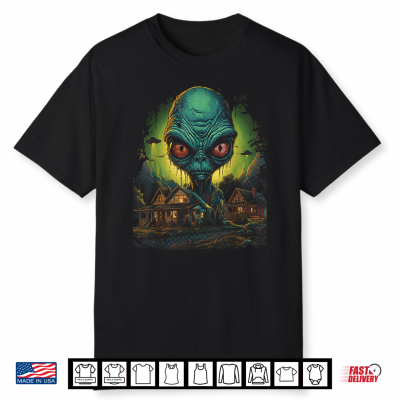 Giant Alien Head Ufo Invasion Sci Fi Extraterrestrial Shirt