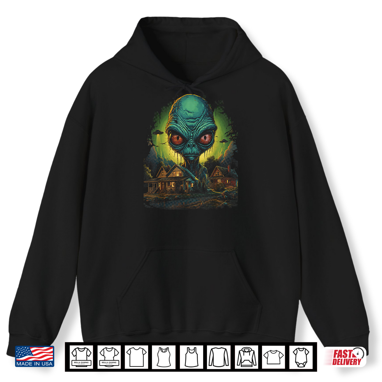 Giant Alien Head Ufo Invasion Sci Fi Extraterrestrial Shirt