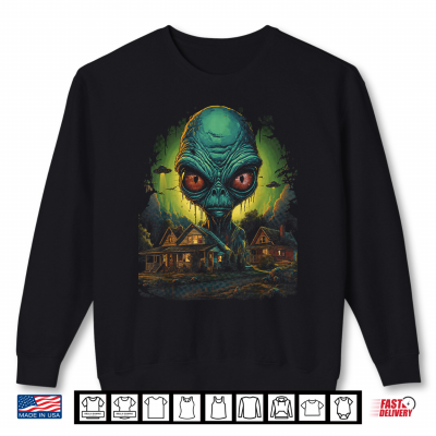 Sweatshirt Giant Alien Head Ufo Invasion Sci Fi Extraterrestrial Shirt