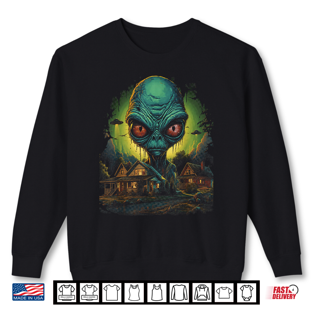 Giant Alien Head Ufo Invasion Sci Fi Extraterrestrial Shirt