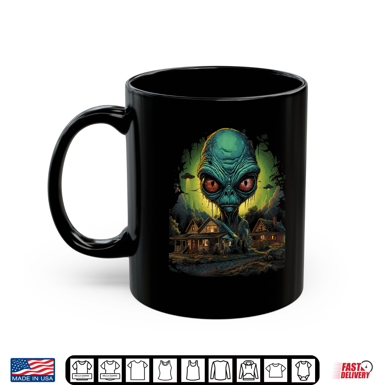 Giant Alien Head Ufo Invasion Sci Fi Extraterrestrial Shirt