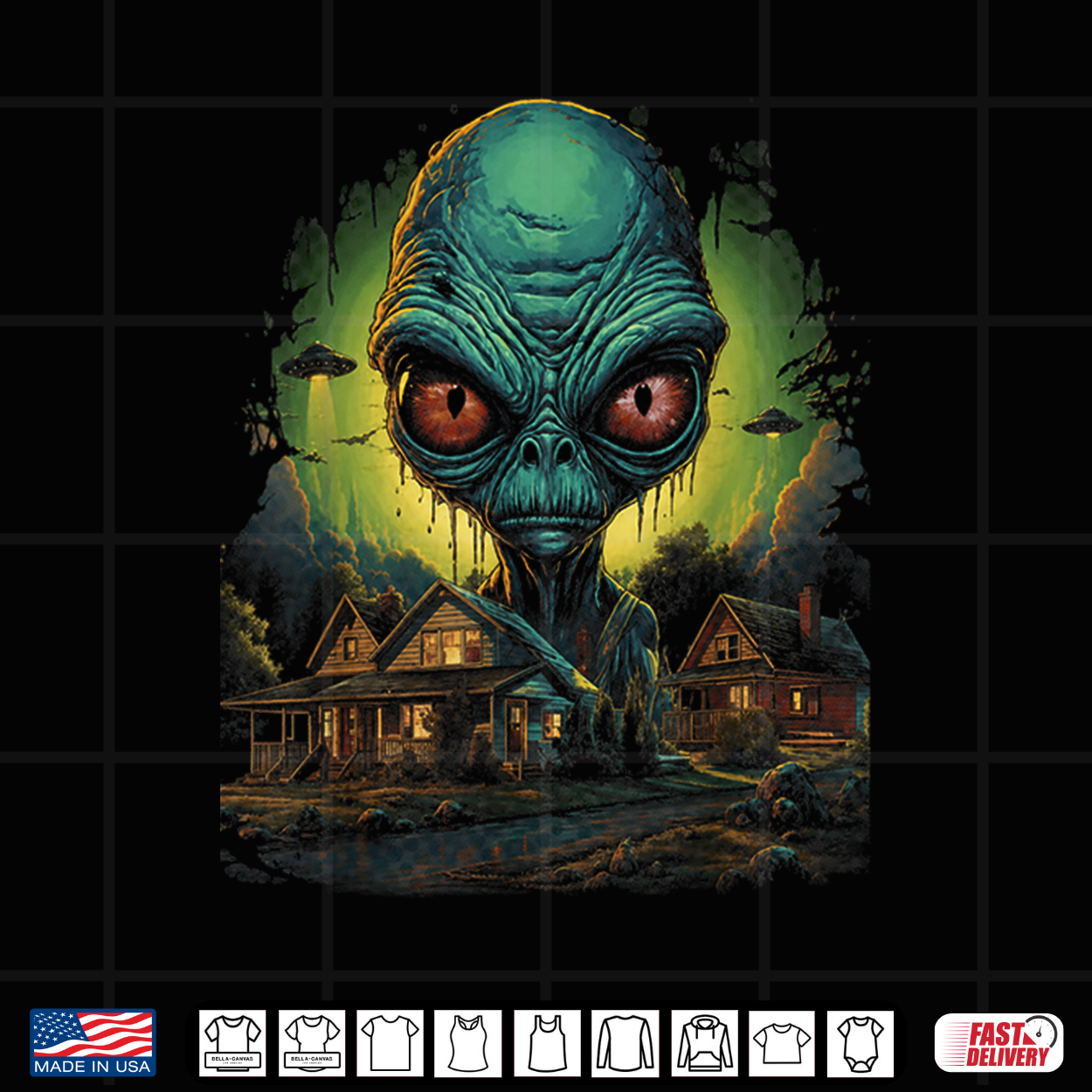 Giant Alien Head Ufo Invasion Sci Fi Extraterrestrial Shirt