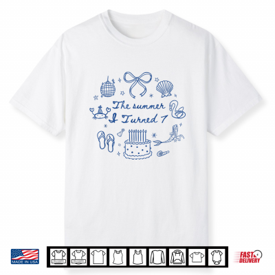 Preppy Coquette Summer I Turned 7 Birthday Girl Beach Trip Shirt