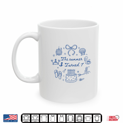 Mug Preppy Coquette Summer I Turned 7 Birthday Girl Beach Trip Shirt