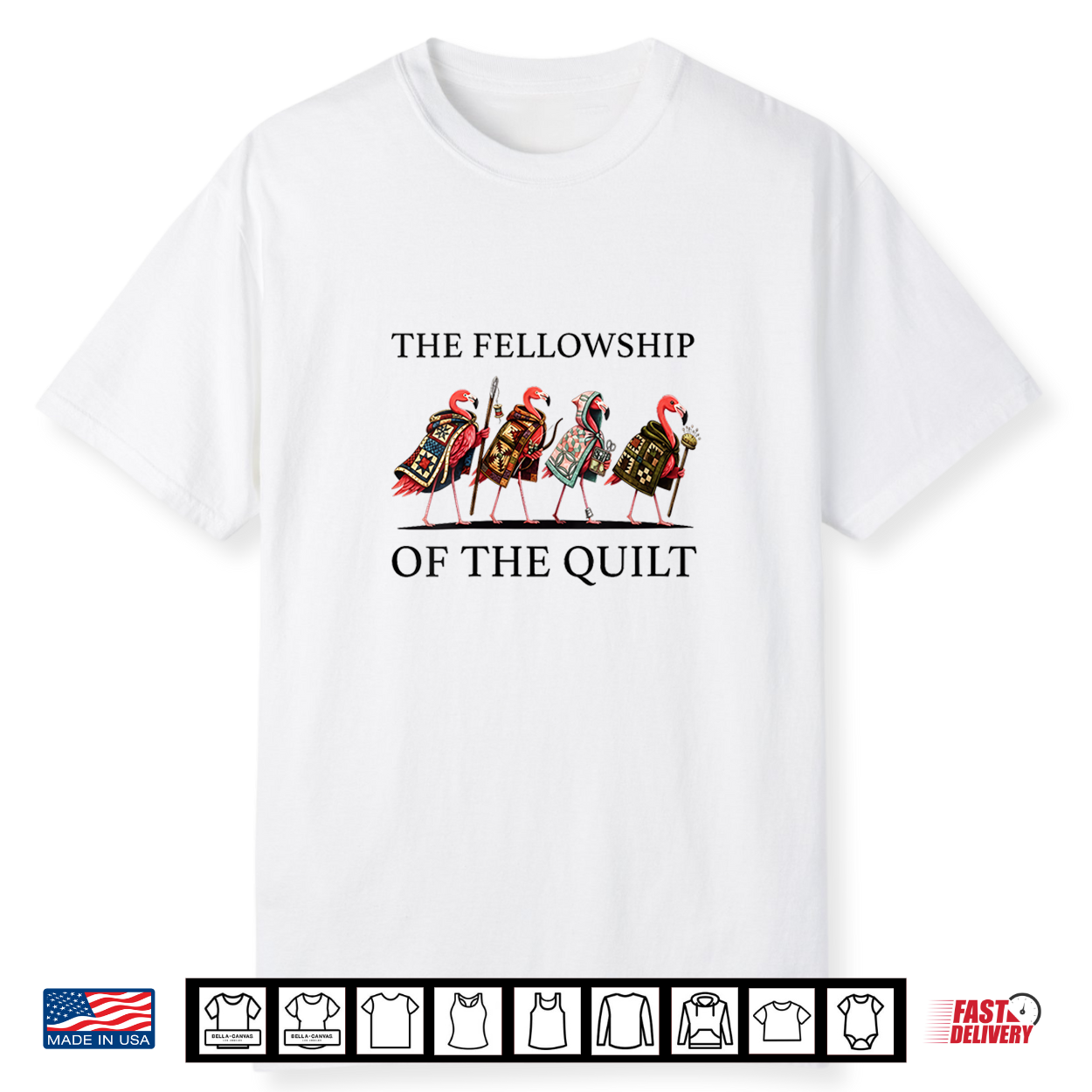 The Fellowship Of The Quilt Flamingo Patchwork Quilter Craft Shirt