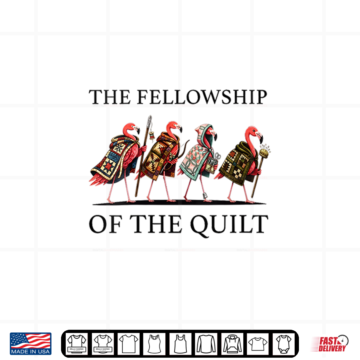 The Fellowship Of The Quilt Flamingo Patchwork Quilter Craft Shirt